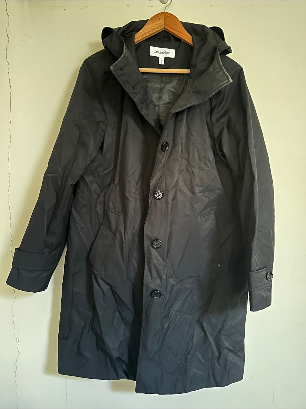 Calvin Klein Black Hooded Trench Coat